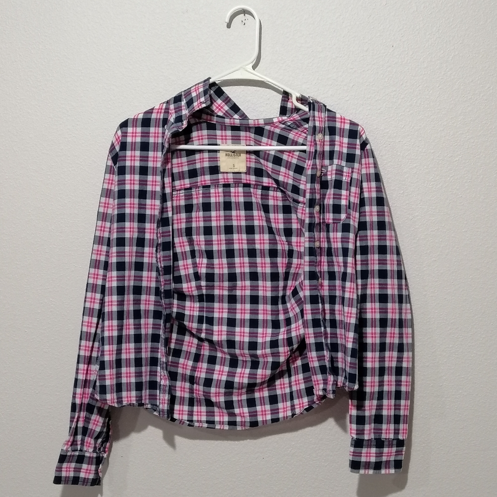 Hollister Pink Blue & White Flannel Women Size S